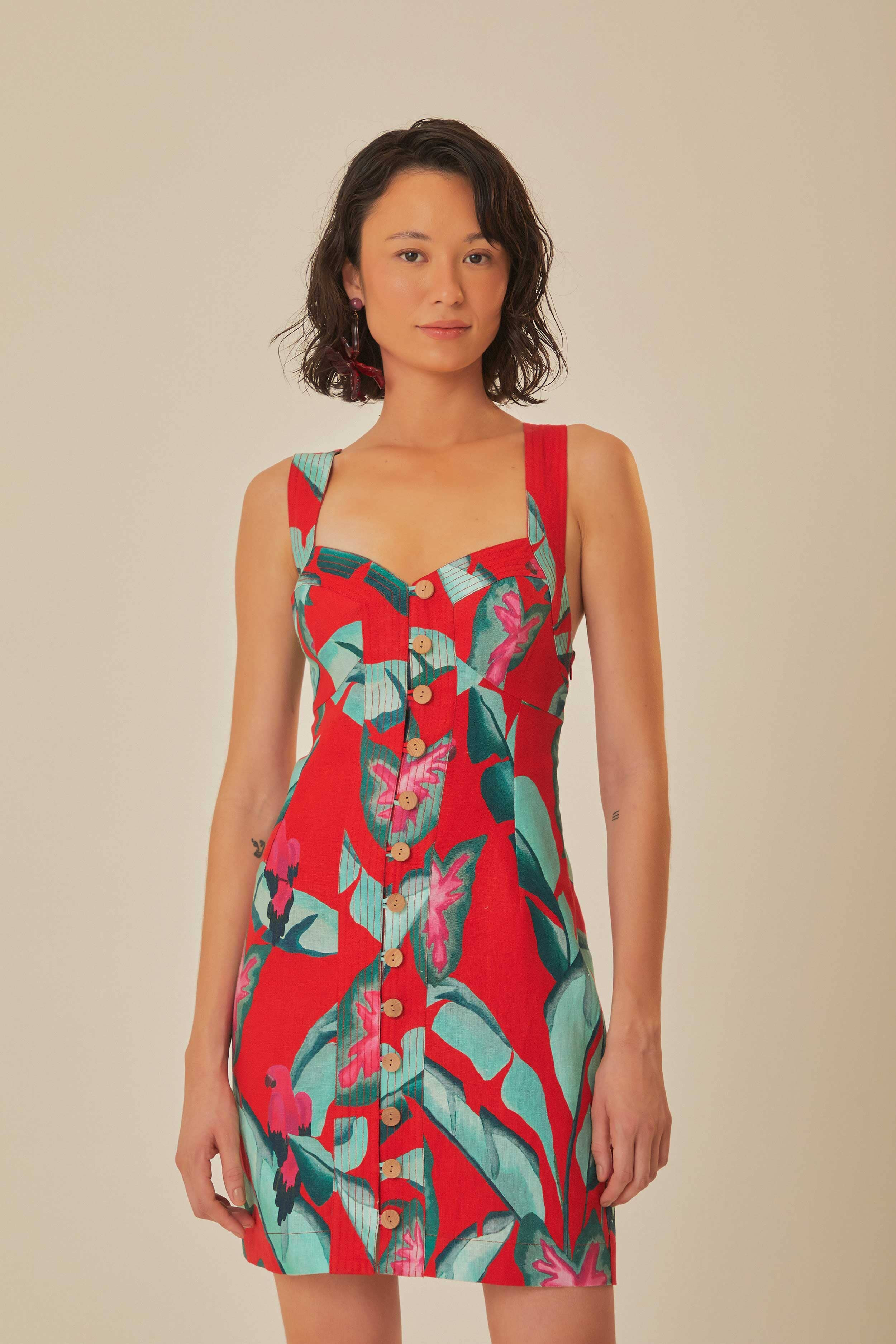 Red Summer Foliage Mini Dress | FarmRio (US)