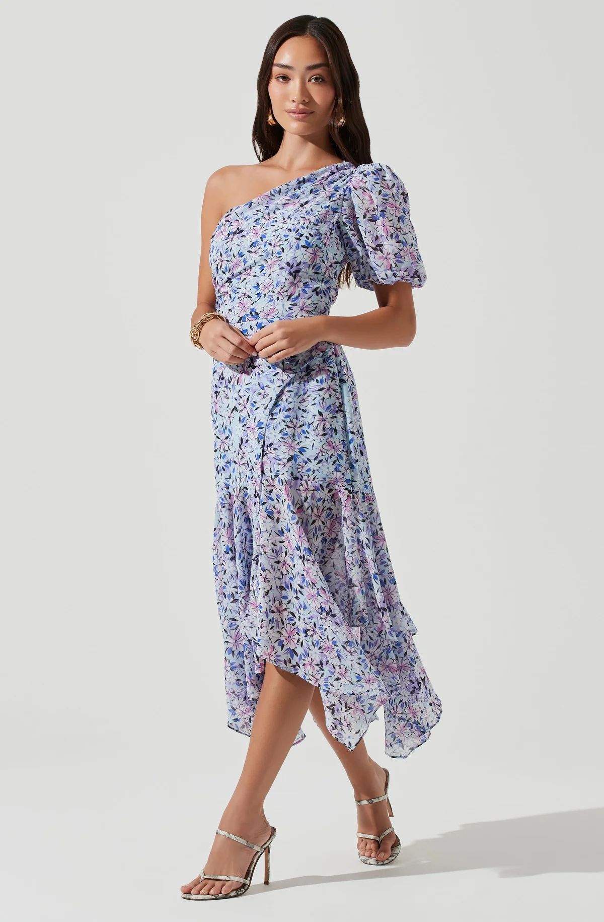 Santorini Floral One Shoulder Midi Dress | ASTR The Label (US)