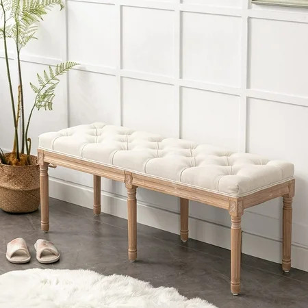 Bonzy Home Upholstered Tufted Storage Bench, 47” French Vintage Wood Bench for Entryway, Dining, Bedroom, Living Room, Hallway, Beige | Walmart (US)