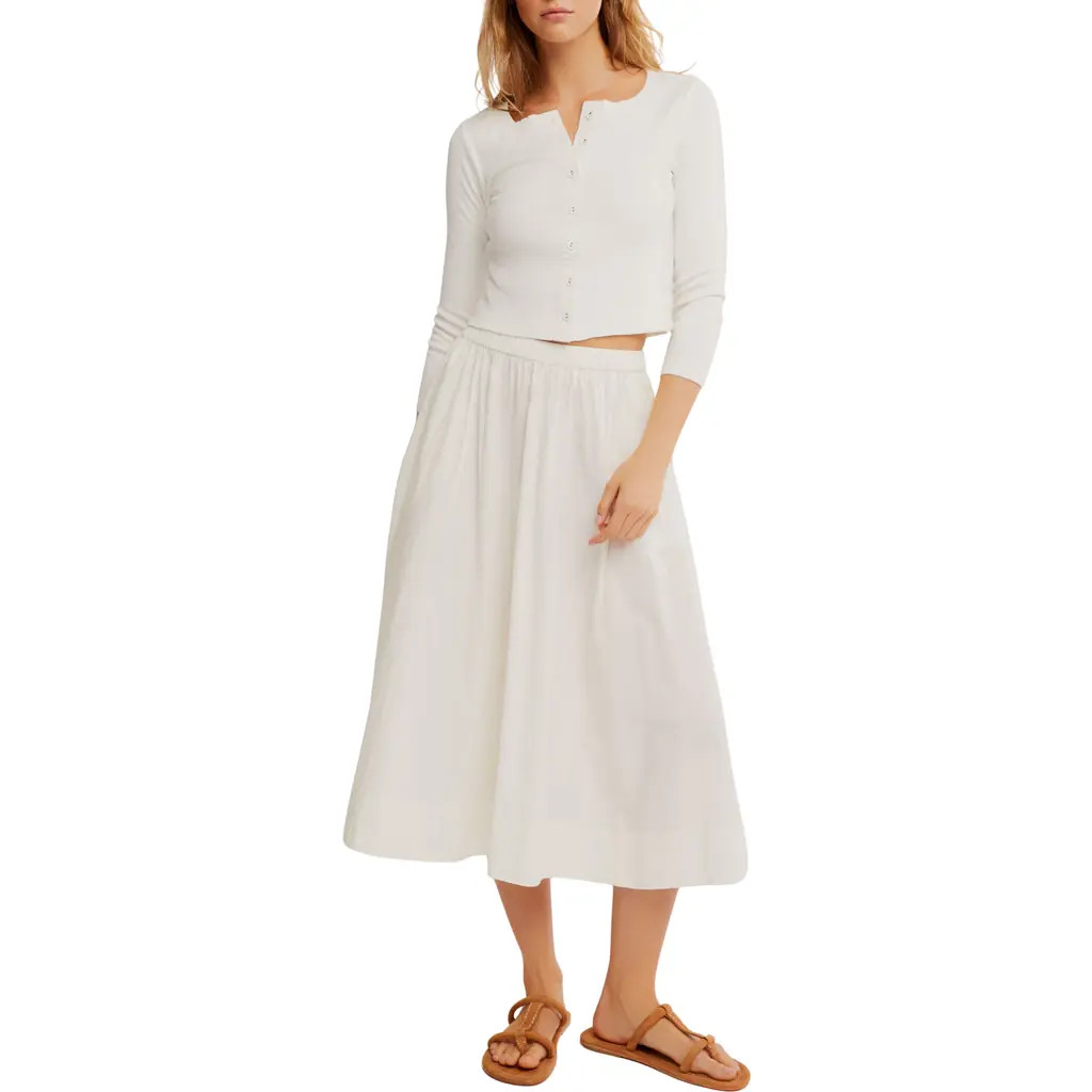 Free People Perfect Tones Cardigan & Skirt in Ivory at Nordstrom, Size Large | Nordstrom