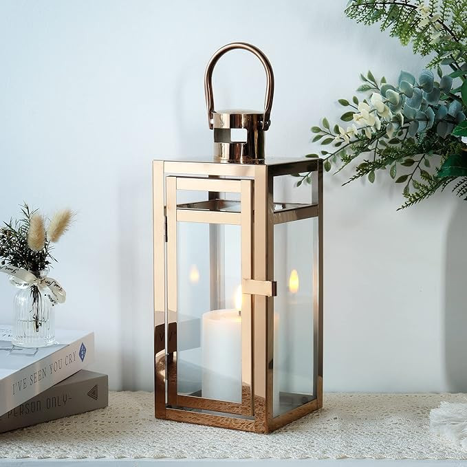 TRIROCKS Stainless Steel Decorative Lantern 12'' High Metal Candle Holder with Clear Glass Panels... | Amazon (CA)