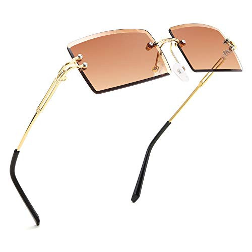 FEISEDY Vintage Rimless Sunglasses Rectangle Frameless Candy Color Glasses Women Men B2642 | Amazon (US)