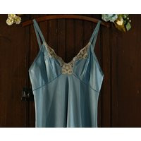 Blue & Cream Lace Nylon Midi Slip Dress 70's // Kayser 34 | Etsy (US)