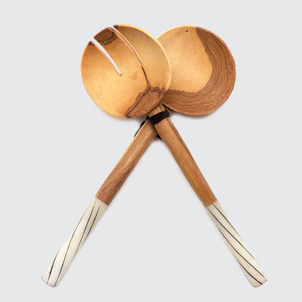 White Batik Bone Handle Salad Servers | Trouva (Global)
