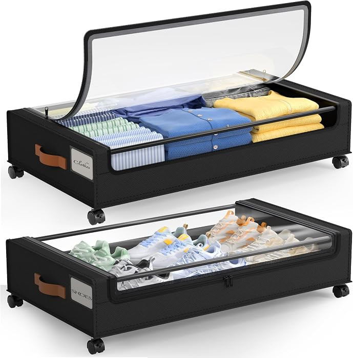 LAMU Under Bed Storage with Wheels, 2 Pack Under Bed Storage Containers with Clear Lid, XXL 60 L ... | Amazon (US)