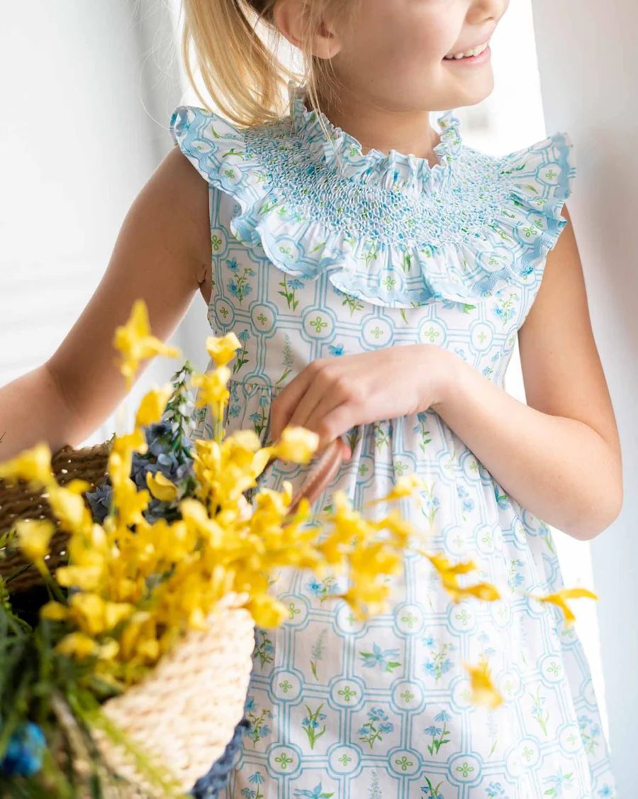 Floral Lattice Smocked Girls Dress | Smockingbird Kids