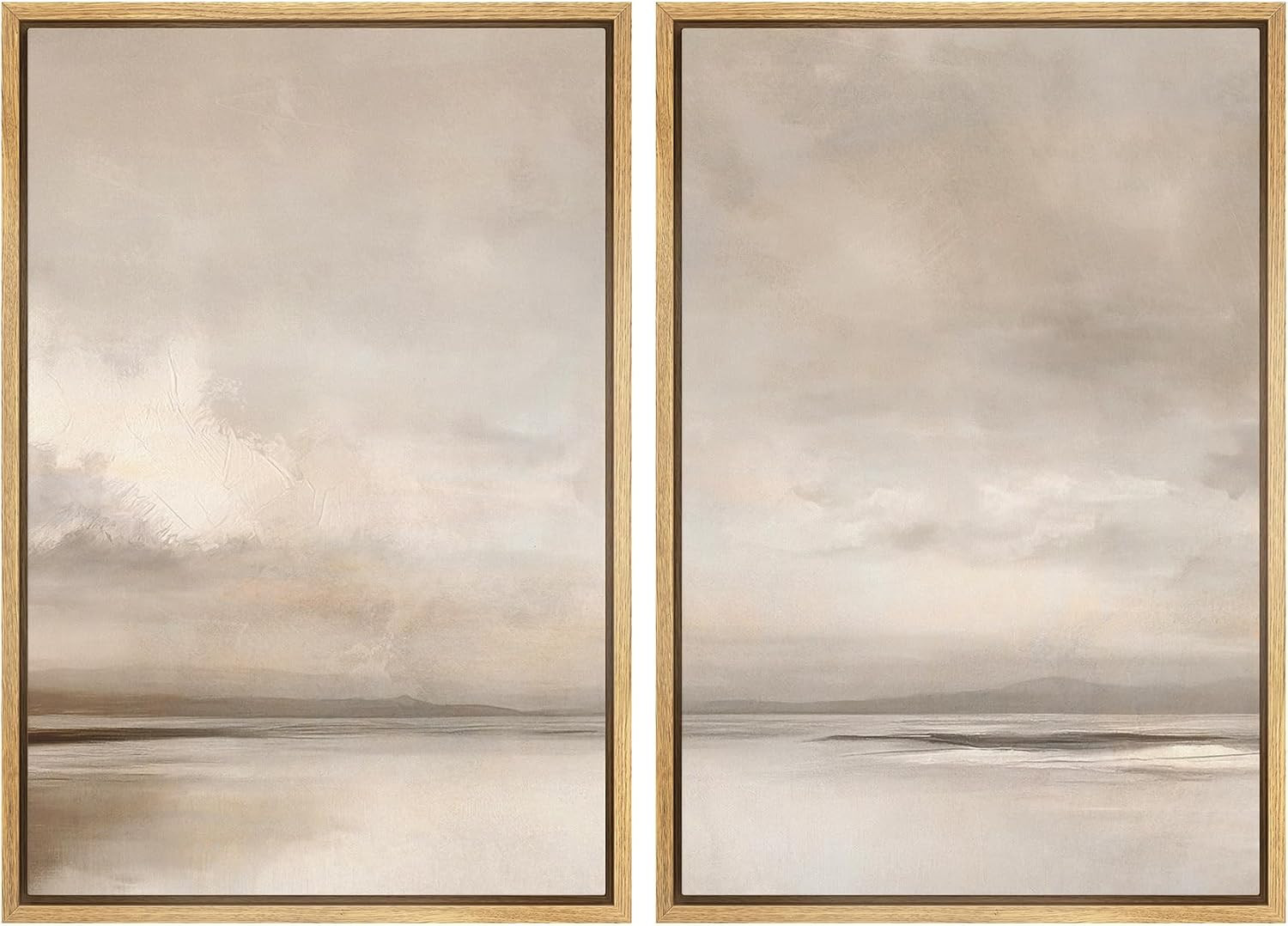 MUDECOR Framed Canvas Print Wall Art Set Minimalist Neutral Lake Horizon Soft Foggy Seascape Landscape Illustrations Modern Art Decorative Zen for Living Room, Bedroom, Office - 24"x36"x2 NATURAL | Amazon (US)