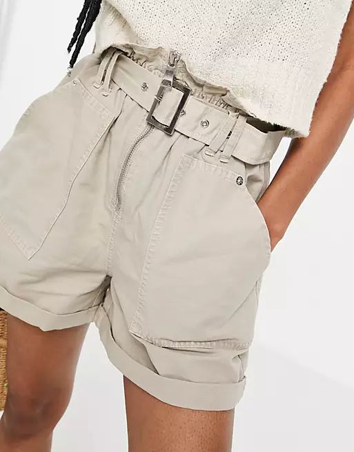 New Look utility paperbag shorts in stone | ASOS (Global)