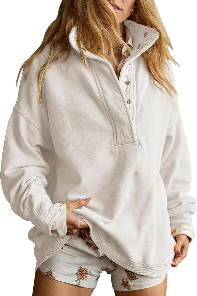 Gacaky Sweatshirt for Women Oversized Casual Long Sleeve Button Henley Neck Pullover Tops Fashion... | Amazon (US)