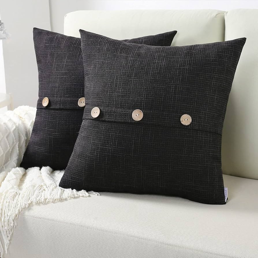 FUTEI Black Linen Decorative Throw Pillow Covers 14x14 Inch Set of 2, Square Cushion Case with Vi... | Amazon (US)