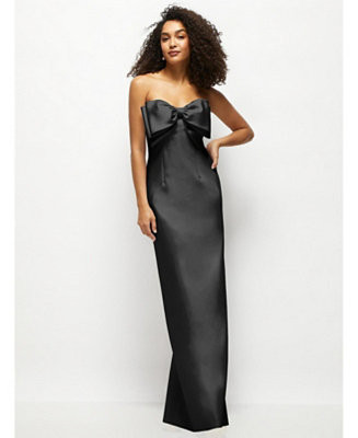 Alfred Sung Women's Strapless Satin Column Maxi Dress with Oversized Handcrafted Bow - Macy's | Macy's