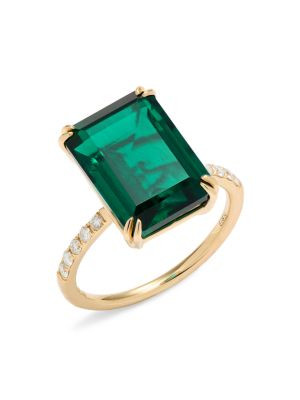 Effy 14K Yellow Gold, Lab Grown Emerald &amp; Lab Grown Diamond Ring on SALE | Saks OFF 5TH | Saks Fifth Avenue OFF 5TH