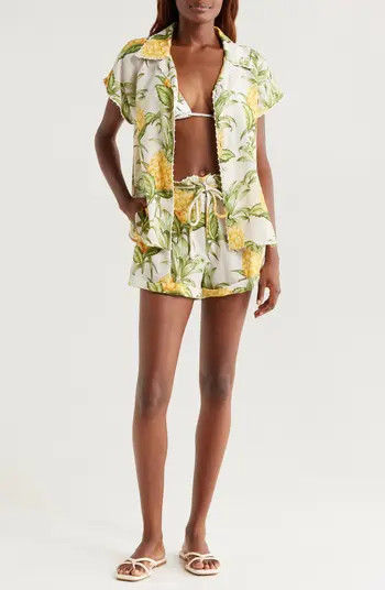 Delicate Pineapple Short Sleeve Cotton Button-Up Shirt | Nordstrom