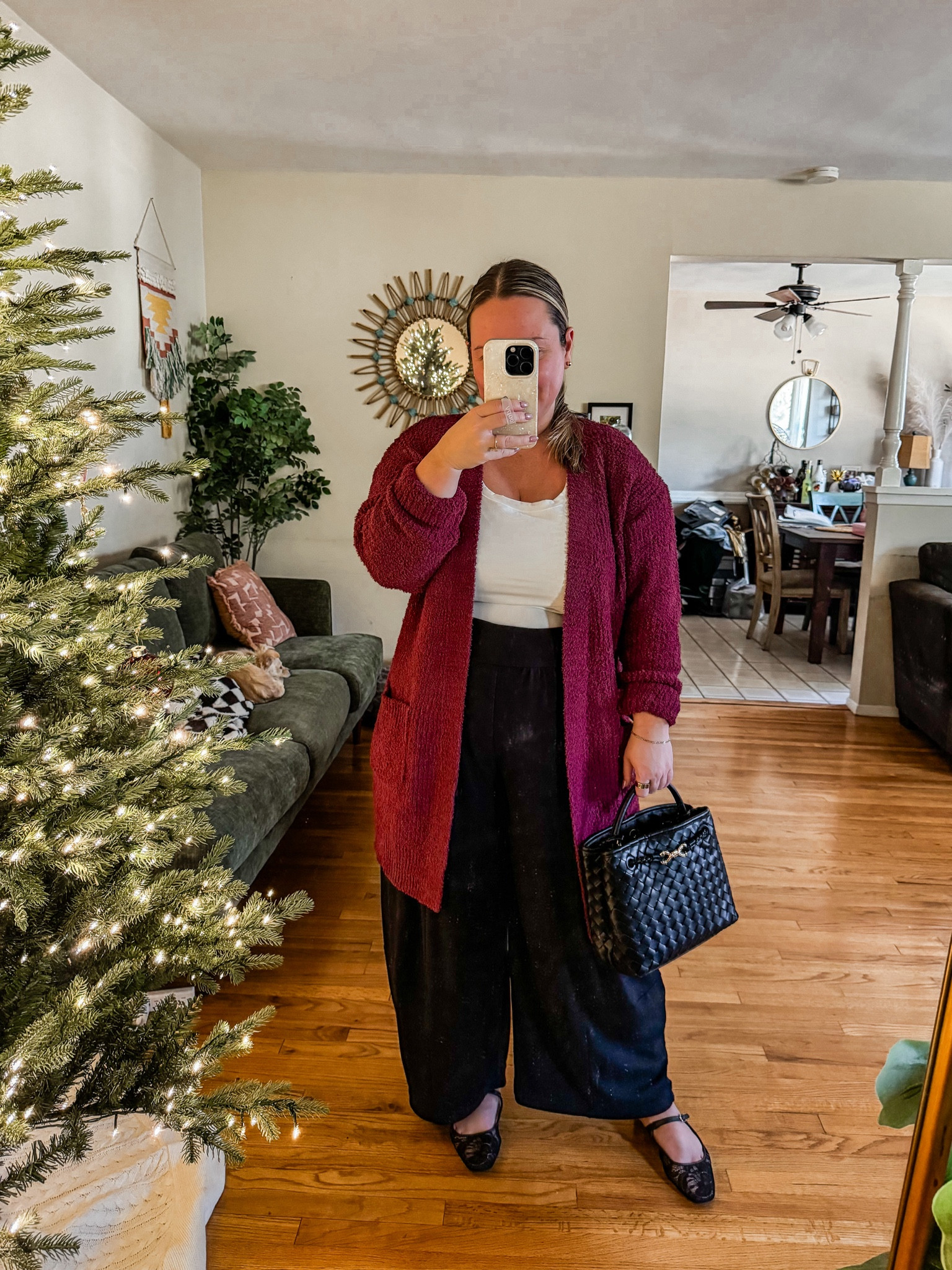 Causal fall outfit 
Walmart cardigan size medium it is so soft!!! Comes in other colors 
Top size XL 
Pants size small (size down multiple sizes run very big) 
Shoes run tts and so comfy! 

Fall style, fall outfit, midsize style, petite style, Free People, Walmart fashion, holiday style, winter sweater, holiday sweater, Christmas 

#LTKCyberWeek #LTKMidsize #LTKHoliday