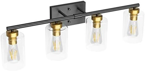 Aipsun 4 Lights Bathroom Vanity Light Over Mirror with Clear Glass Shades Vintage Brass Bathroom Lig | Amazon (CA)