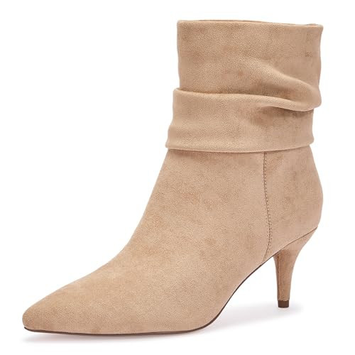 CosyFever Sexy Light Tan Slouch Ankle Boots for Women with Fashion Mid Stiletto Heels Pointed Toe Bootie - 5 B(M) US | Amazon (US)