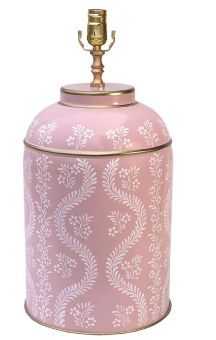 Pink & White IKat Trellis Tea Caddy Lamp | The Enchanted Home