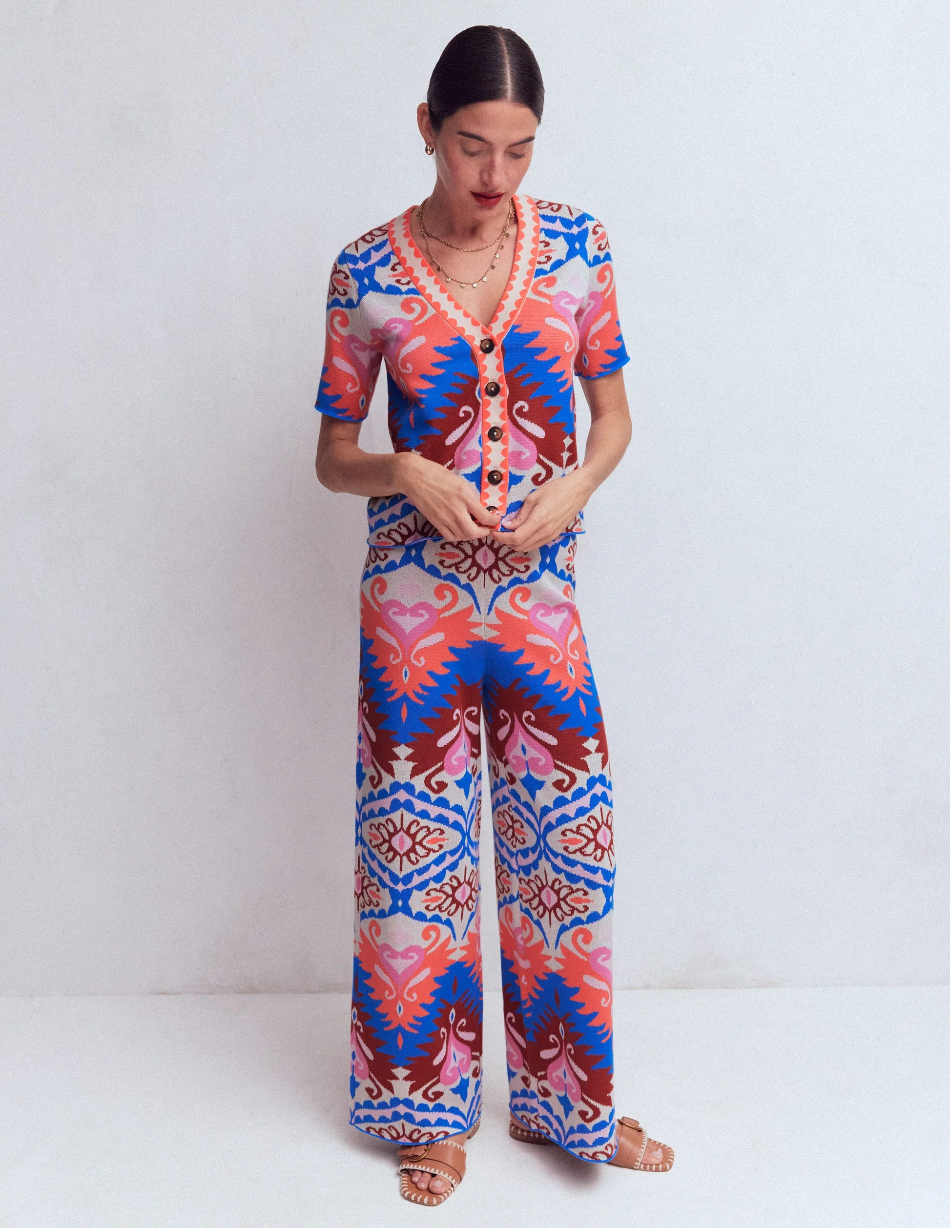 Short Sleeve Jacquard Cardigan-Aztec | Boden UK