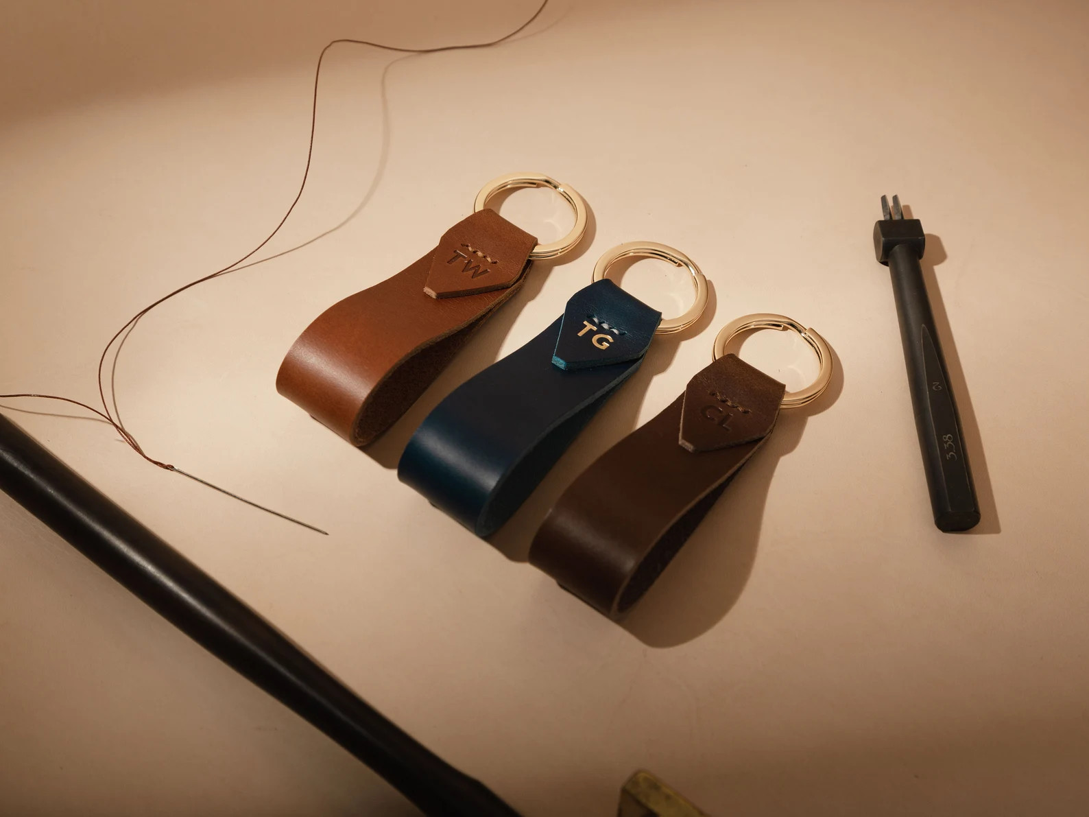 Italian Leather Key Chain With Gold Key Ring, Personalized, Monogram, Luxury Gift, 7 Colors Avail... | Etsy (US)