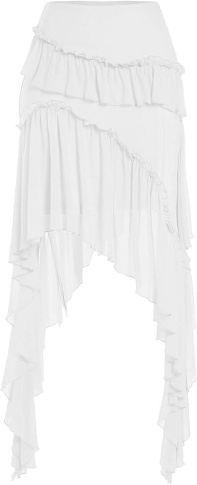 Verdusa Women's Flowy Asymmetrical Skirt Boho Ruffle Drop Waist Mini Skirt Country Concert Outfit... | Amazon (US)