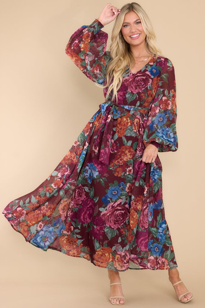 Make It Beautiful Berry Floral Print Maxi Dress | Red Dress 