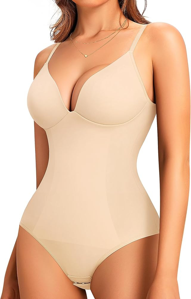 LODAY Shapewear Bodysuits for Women Deep V Neck Body Suit with Built in Bra | Amazon (US)