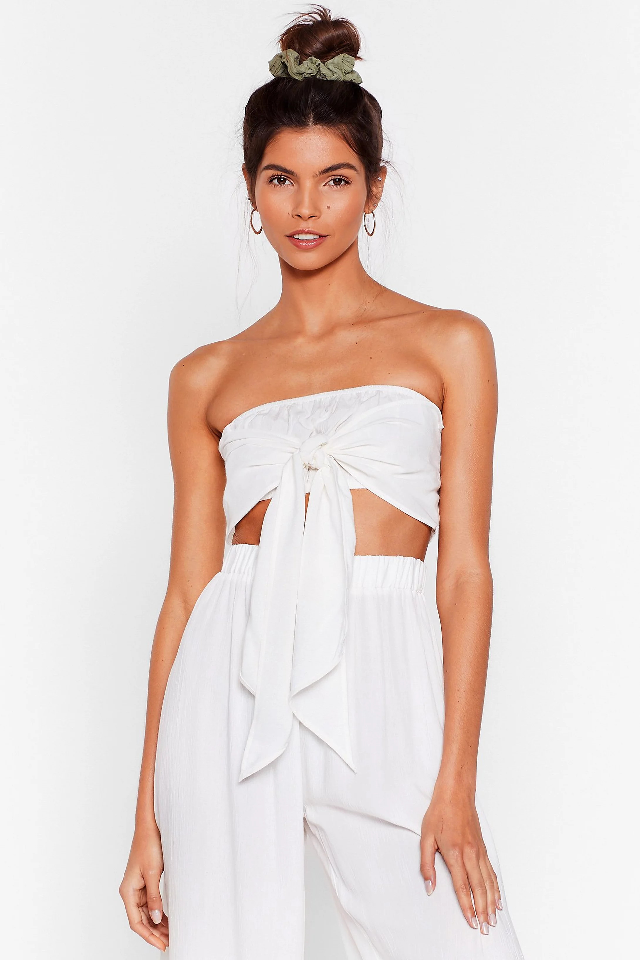 Crinkle Tie Front Bandeau Beach Top | Nasty Gal (US)