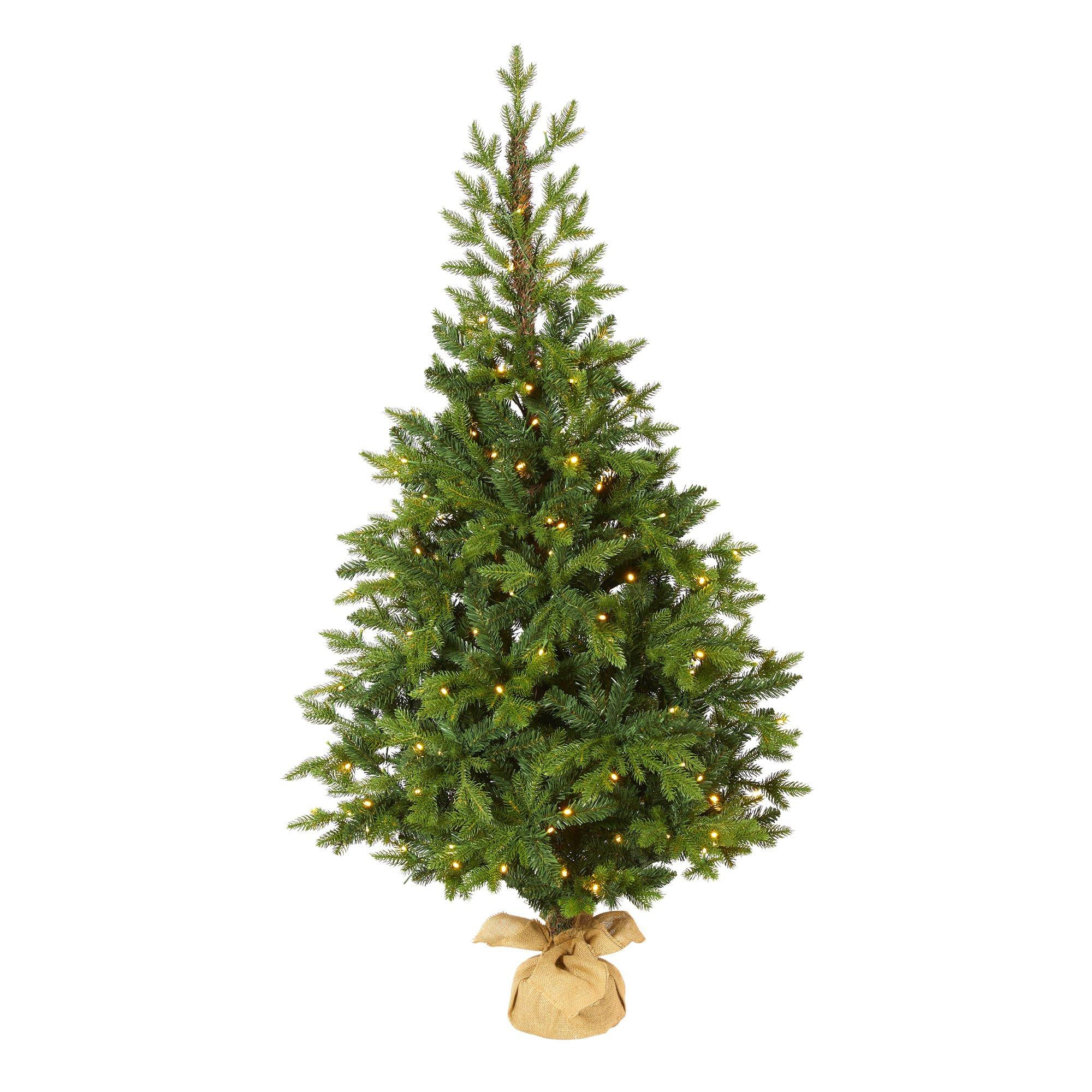 5’ Fraser Fir “Natural Look” Artificial Christmas Tree with 190 Clear LED Lights, a Burlap ... | Nearly Natural
