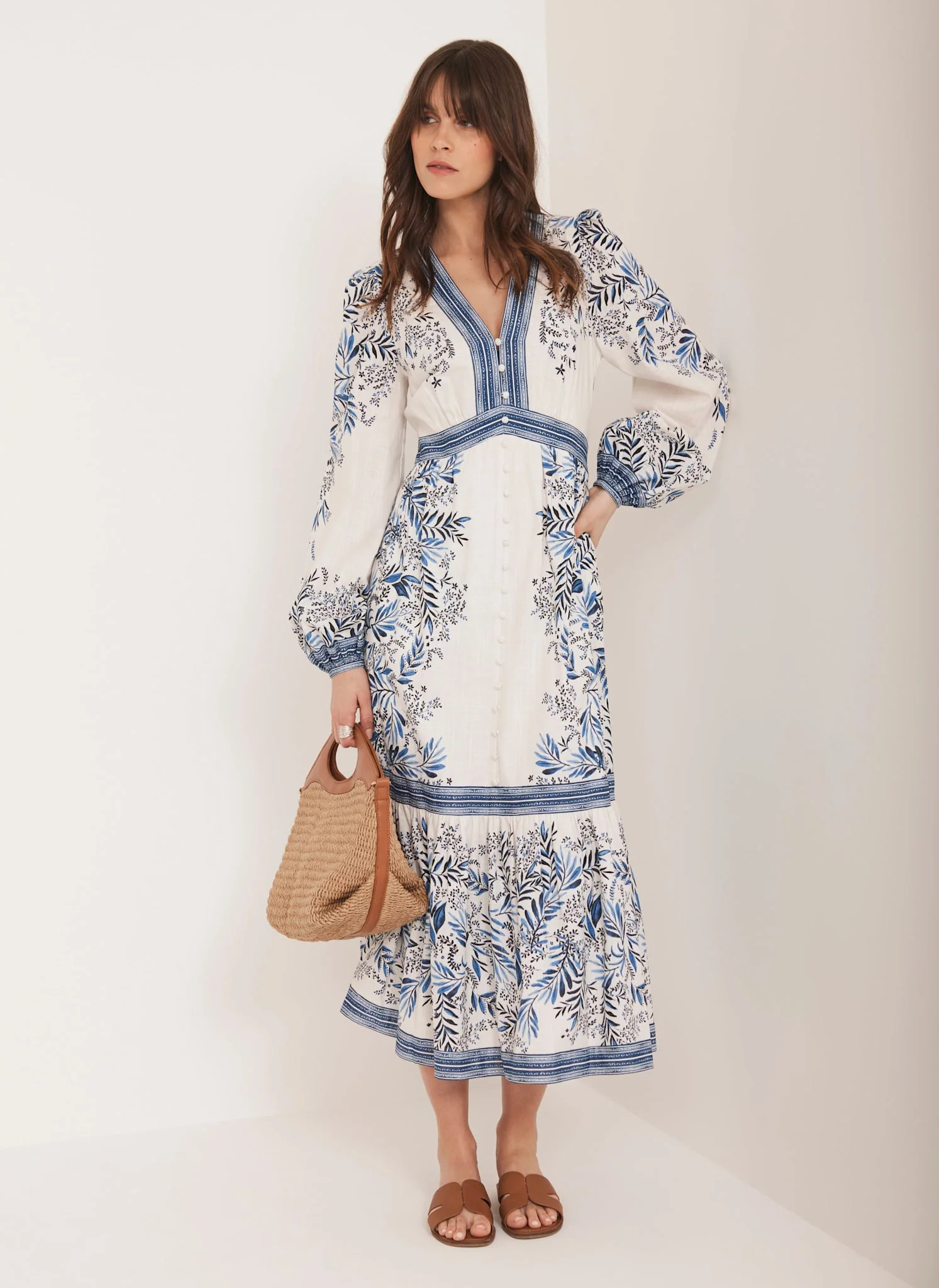 Blue Floral Print Midi Dress | Mint Velvet