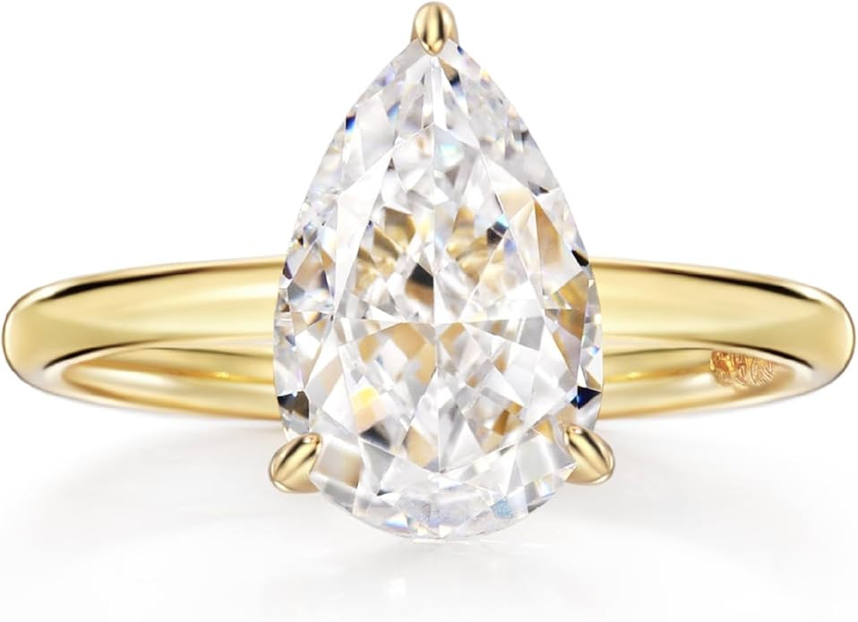 Michooyel 18K Gold Plated Cubic Zirconia Engagement Ring for Women, 2.0ct Pear cut CZ Solitaire P... | Amazon (US)