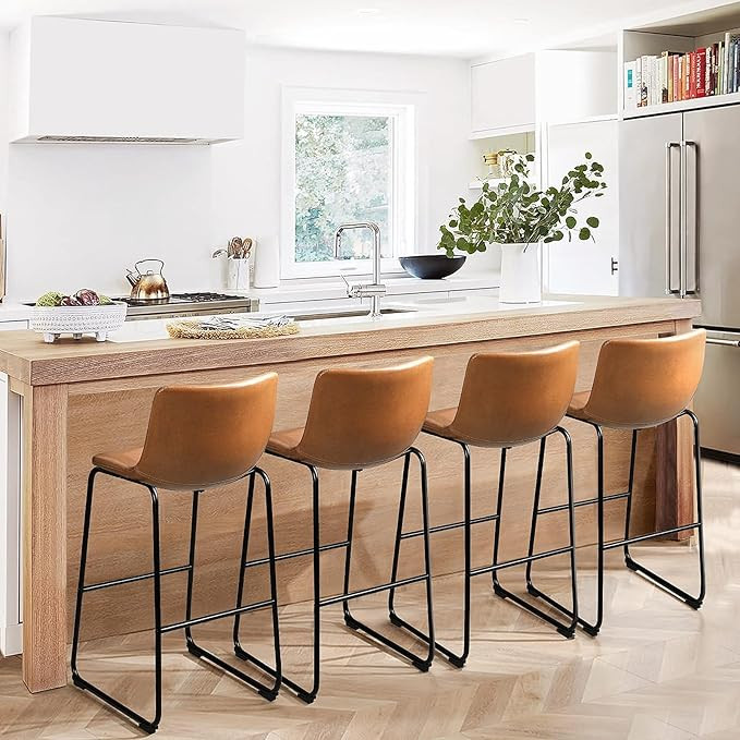 Waleaf 30 inch PU Faux Leather Counter Bar Height Stools Set of 4 with Back, Metal Legs Upholster... | Amazon (US)