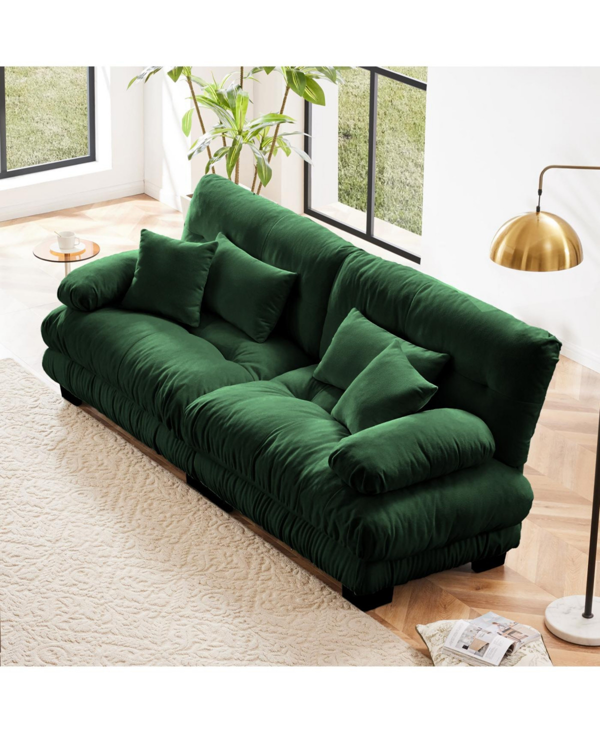 Streamdale Furniture Streamdale Cloud Couch 2 Seater Sofa, Chenille Green with 4 Lumbar/Throw Pillows - Green | Macy's