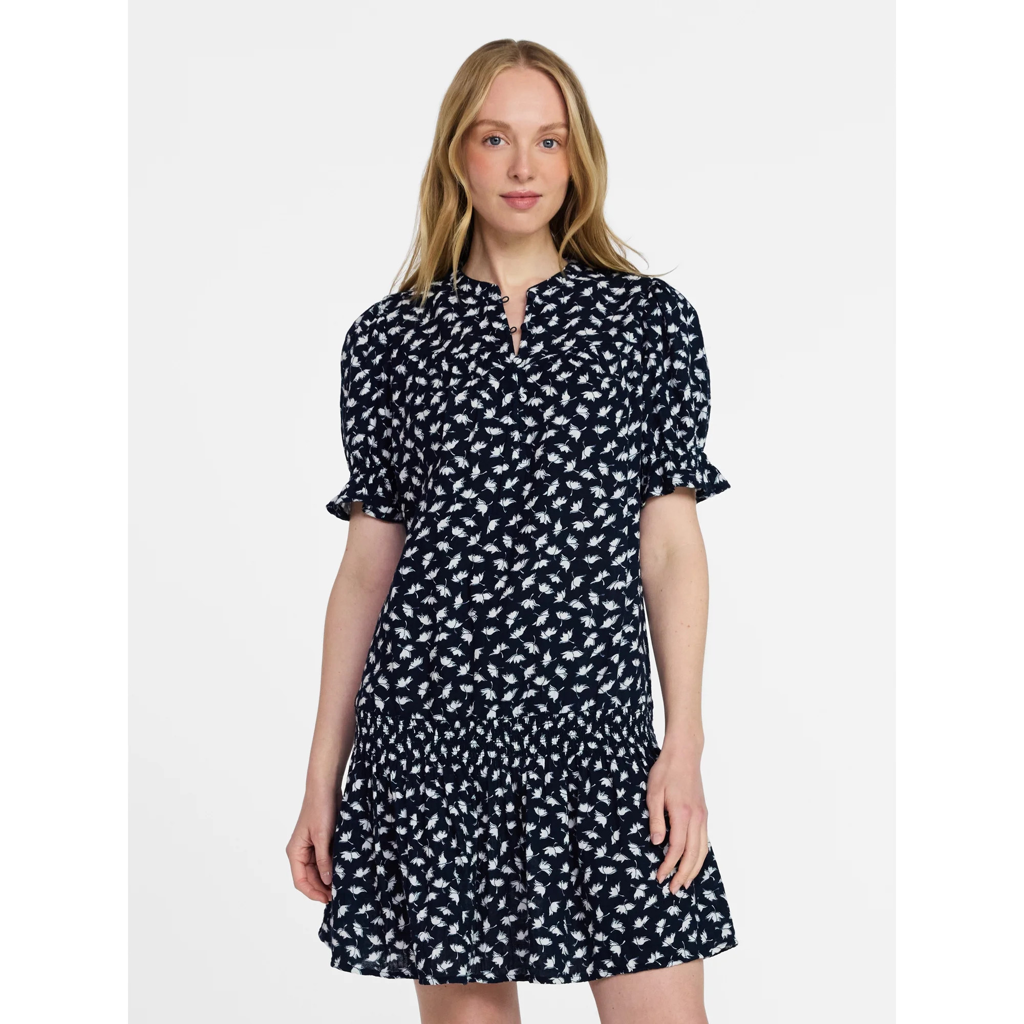 Time and Tru Women's Cotton Double Cloth Mini Dress with Drop Waist, Sizes XS-XXXL | Walmart (US)