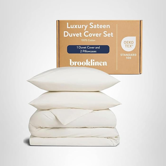 Brooklinen Luxury Sateen Duvet Cover Set - King/Cali King Size in Cream - 3 Piece Set (1 Duvet Co... | Amazon (US)