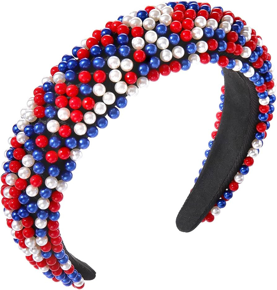 4 th of July Headband for Women American Flag Red White and Blue Beaded Headband USA Patriotic He... | Amazon (US)