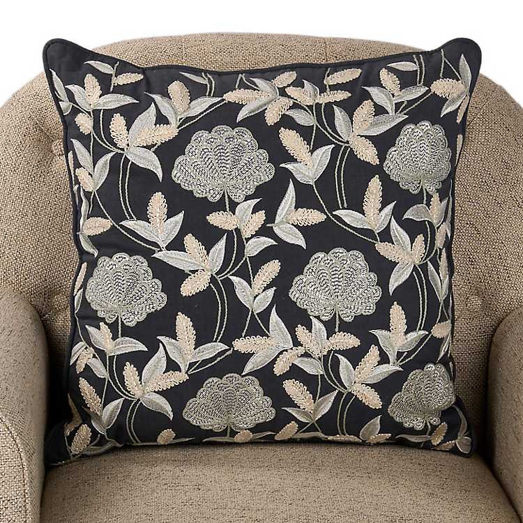 New! Midnight Blue Embroidered Floral Pillow | Kirklands