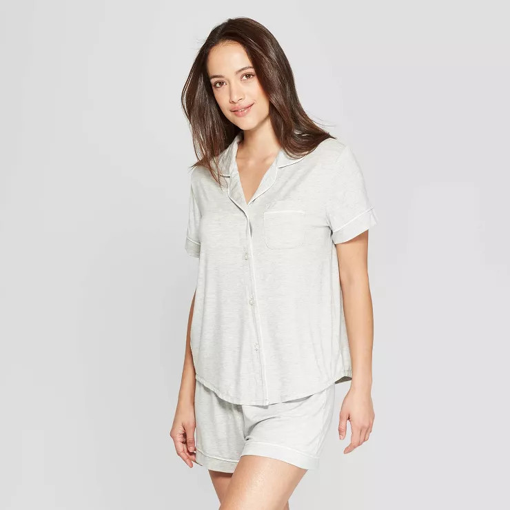 Women's Beautifully Soft Short Sleeve Notch Collar Top and Shorts Pajama Set - Stars Above | Target