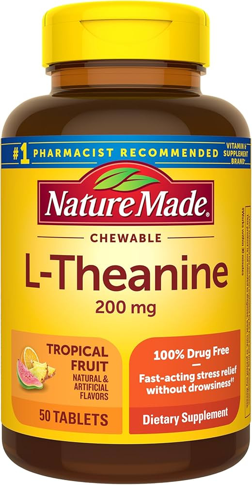 Nature Made Chewable L Theanine 200mg, L-Theanine Supplement for Stress Relief, 50 Chewable Table... | Amazon (US)