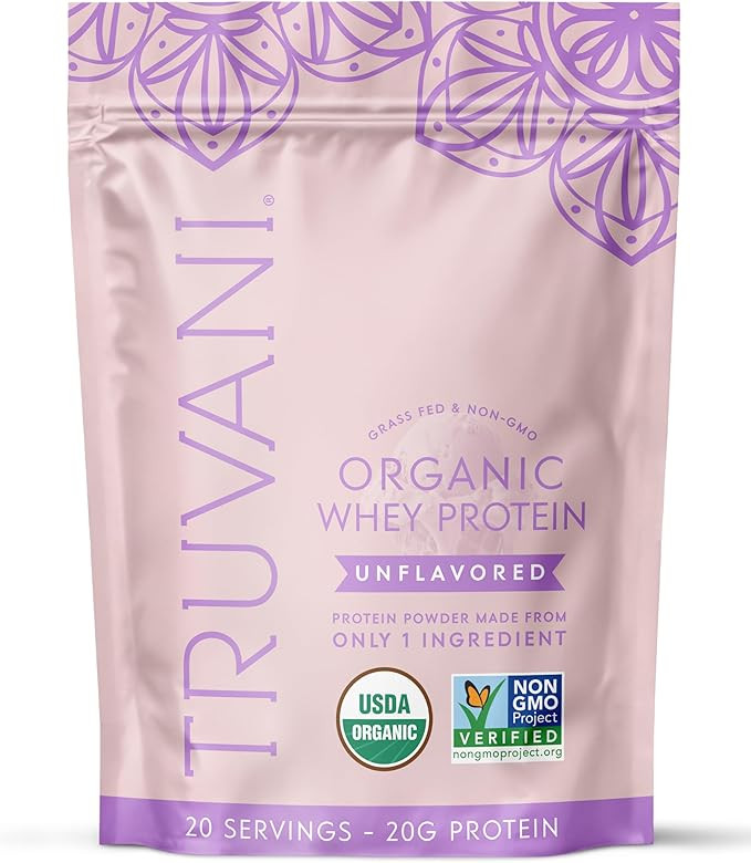 Truvani Organic Whey Protein Powder | Unflavored | 20g Grass Fed Whey Protein | 20 Servings | USD... | Amazon (US)