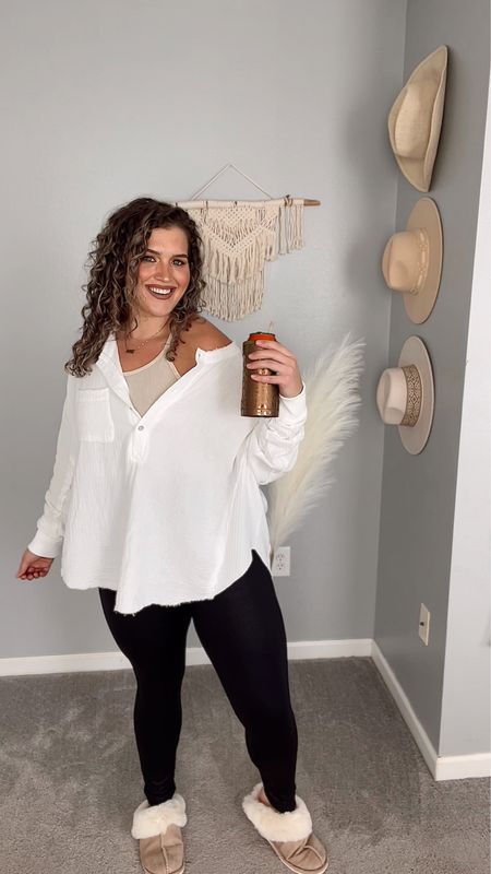 Midsize cozy casual OOTD 🤎
Henley, tank top, black leggings + slippers 
Top: L (Discount: ASHLEYBEHRENDS)
Tank: M/L 
Leggings: L 
#midsizeoutfits #casualoutfits #ootd #casualstyle #wfhoutfits #cozystyle #comfyoutfits #henley #longsleeve #tanktop #slippers #leggings #necklace 

#LTKstyletip #LTKcurves #LTKSeasonal