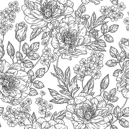 MAGAFA Black and White Floral Wallpaper Peel and Stick Vintage Wallpaper Flower Contact Paper Vinyl Self-Adhesive Wallpaper (17.71 x 118.1 inch) | Amazon (US)