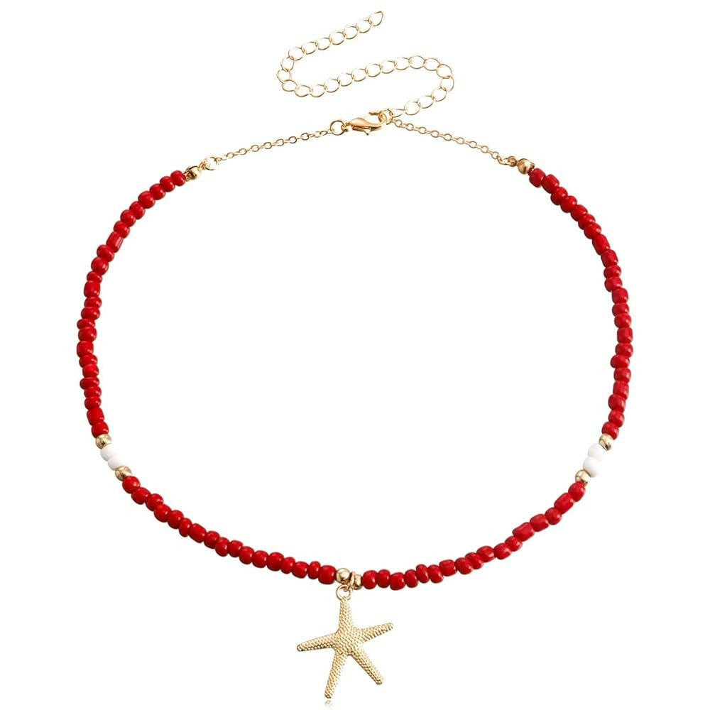 Seashell Necklace Gold Plated Starfish Necklace Bohemian Beach Imitation Pearl Necklaces for Wome... | Amazon (US)