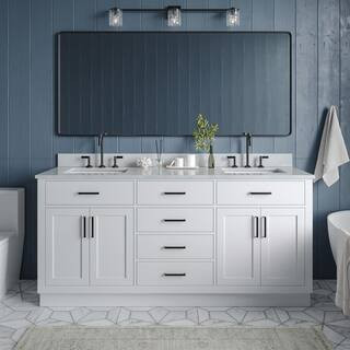 Hepburn 73 in. W x 22 in. D x 35.25 in. H Bath Vanity in White with Carrara Marble Vanity Top in ... | The Home Depot