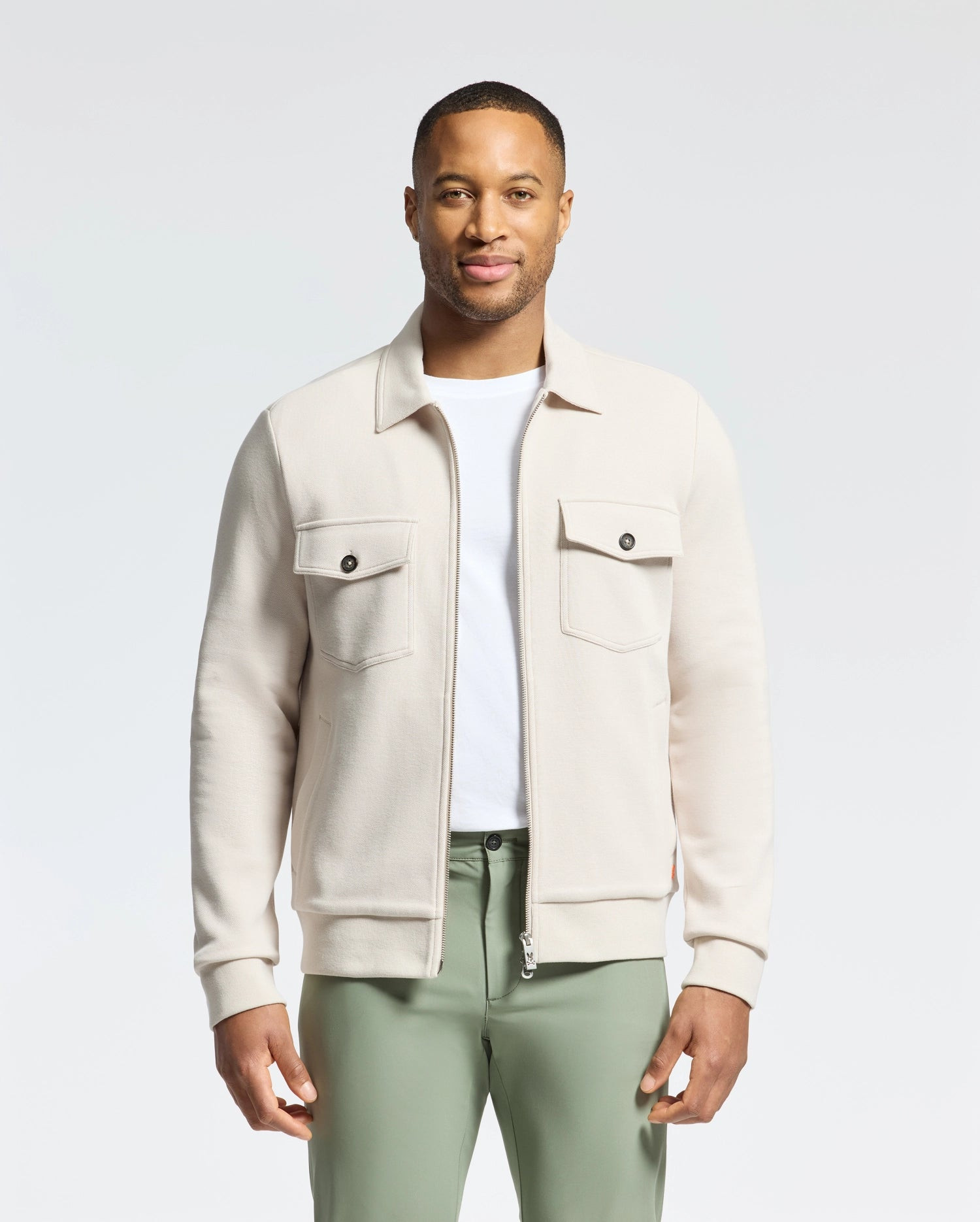 Mens White The Oaks Knit Bomber Shacket | Psycho Bunny | Psycho Bunny