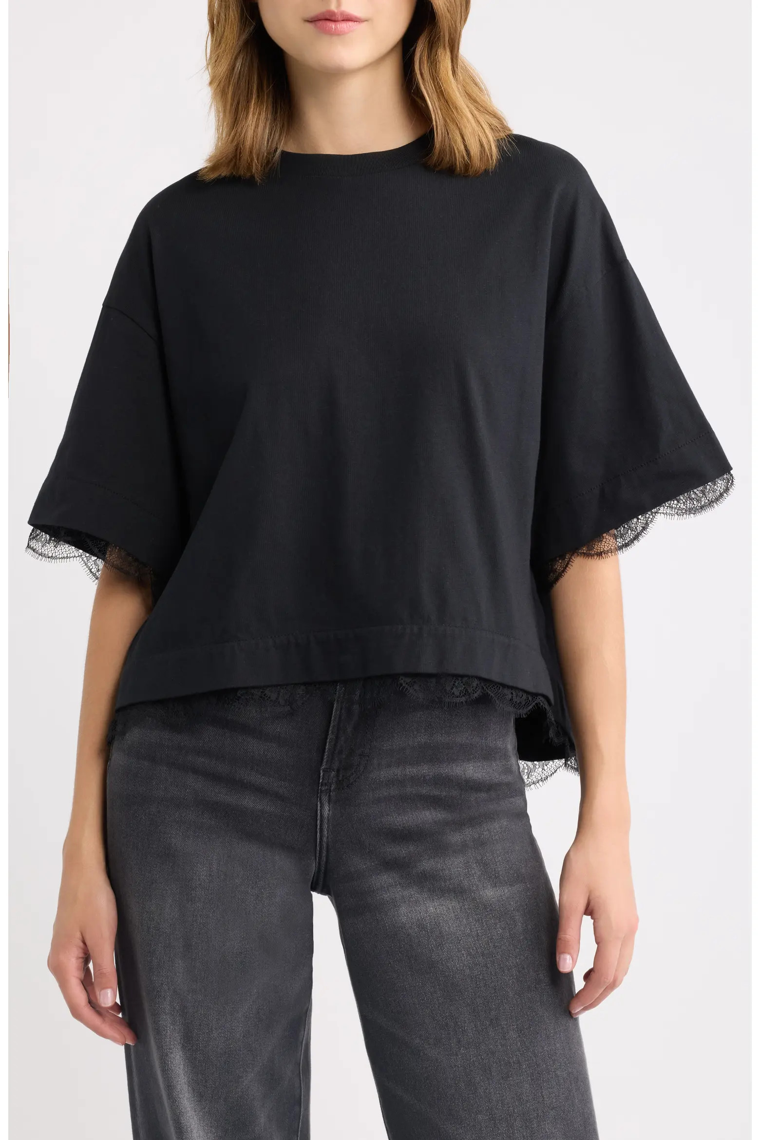 AllSaints Nia Lace Trim T-Shirt (Women) | Nordstrom | Nordstrom
