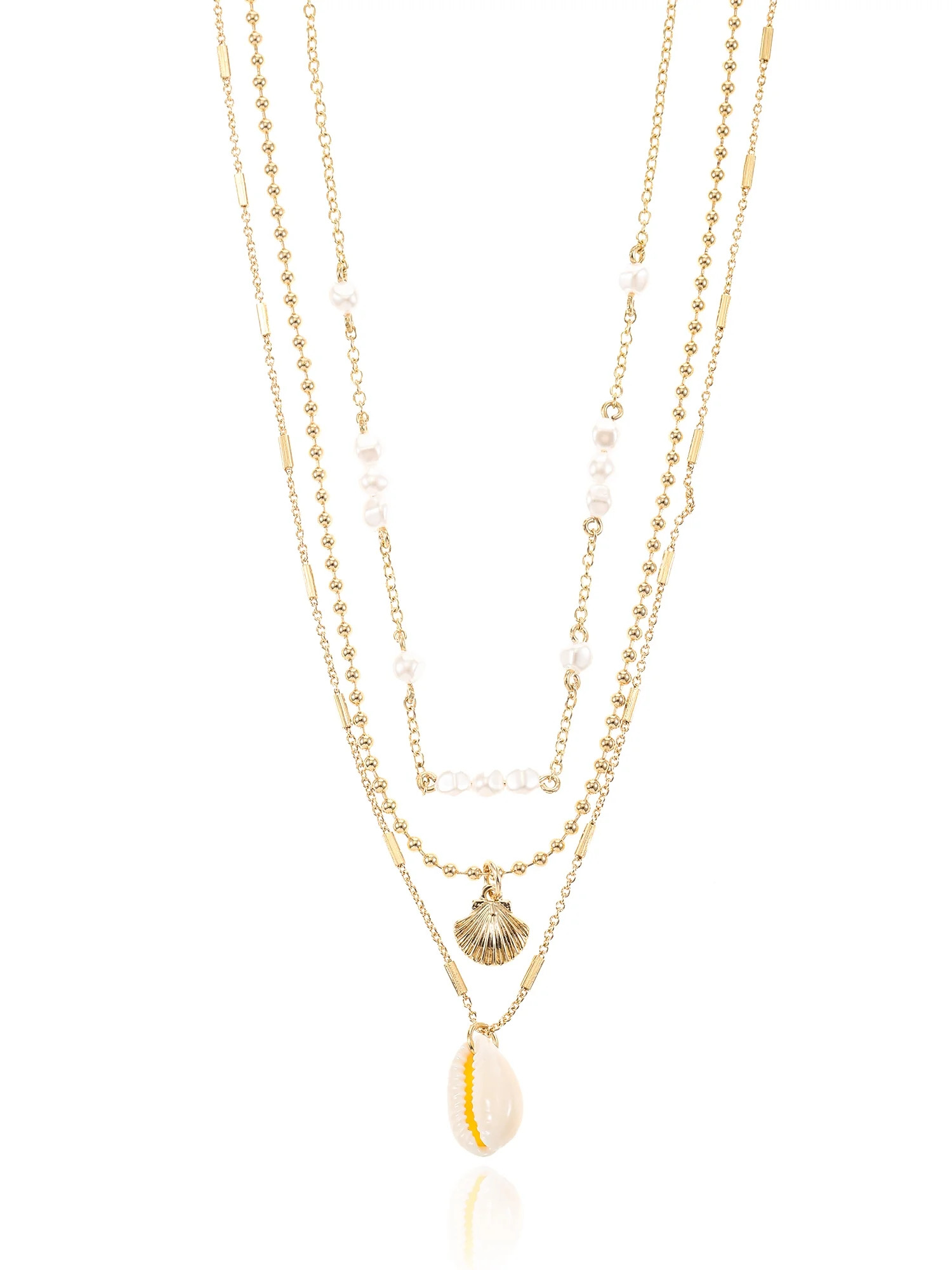 Time and Tru Goldtone Layered Shell Pendant Necklace, 3 Pieces | Walmart (US)