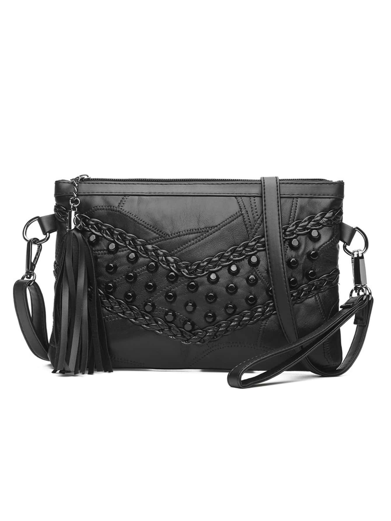 Minimalist Rhinestone & Tassel Decor Square Bag | SHEIN