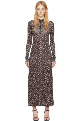 Black Floral Print Maxi Dress | SSENSE