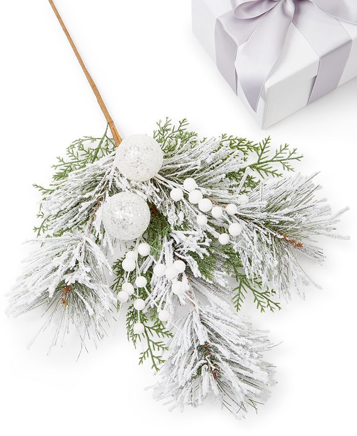 Holiday Lane Northern Holiday Flocked Pine Needle Tree Pick, Created for Macy's & Reviews - Shop ... | Macys (US)
