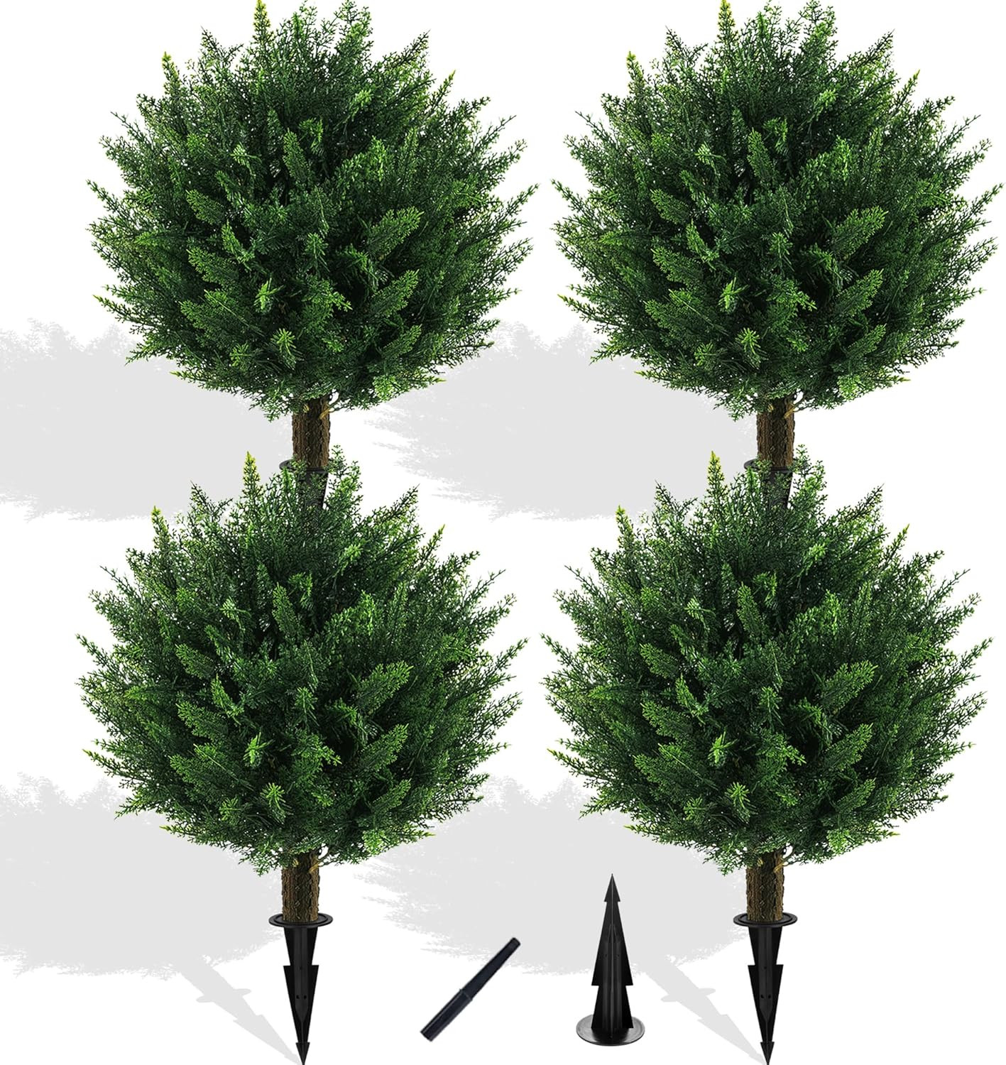 Artificial Cedar Topiary Ball Tree with Ground Spike, Set of 4 UV Resistant Artificial Bushes for... | Amazon (US)